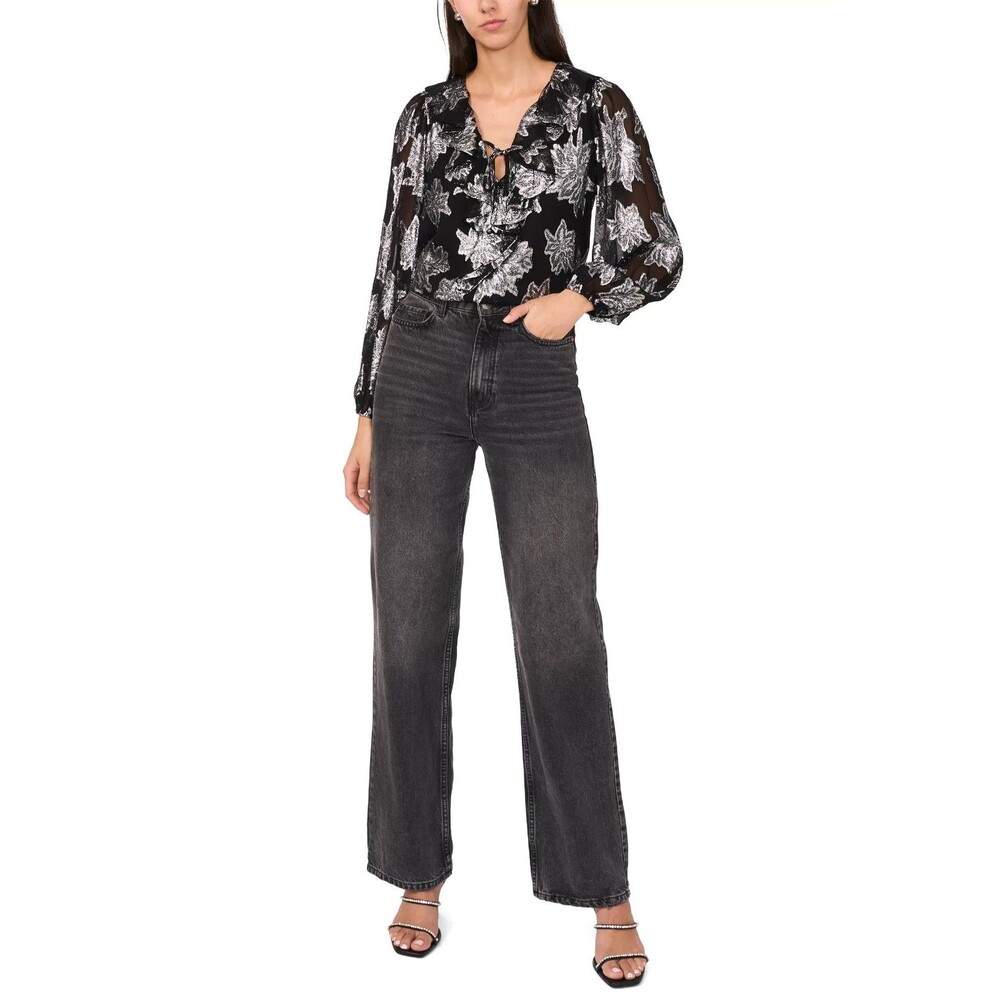 PARKER The Lily Metallic Floral Blouse NWT Black Silver Top Size S